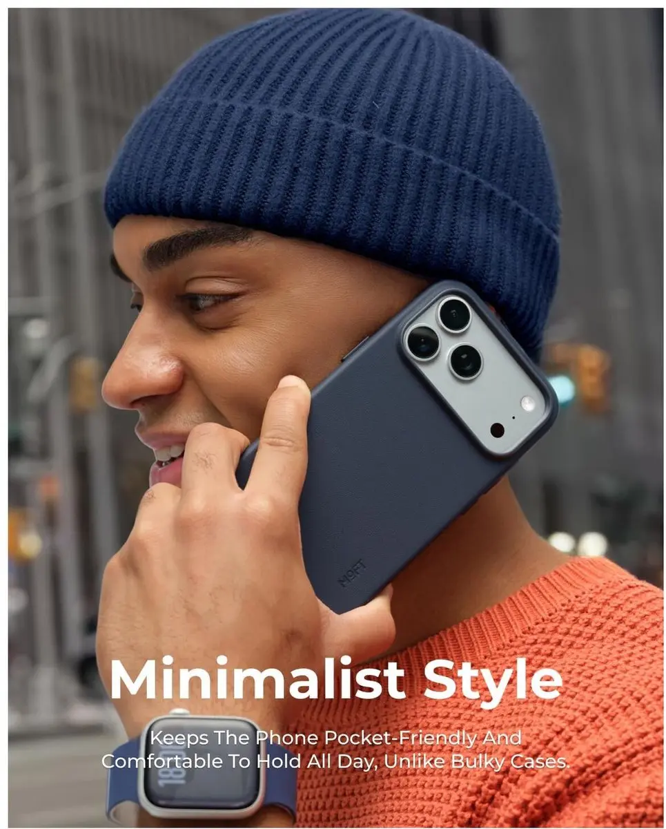 MOFT MOVAS Snap iPhone 17 Hoesje - Blauw Vegan Leer - MagSafe