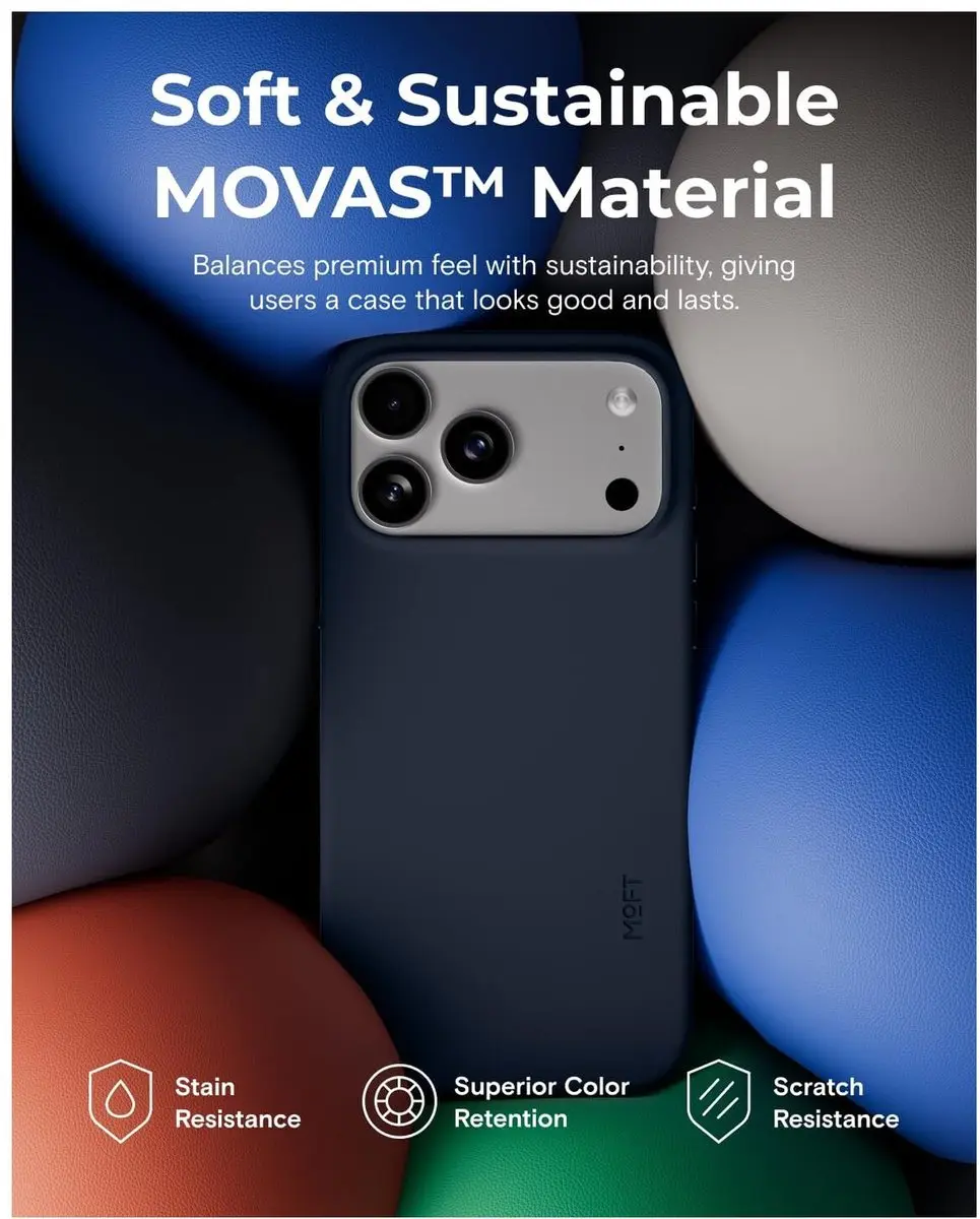 MOFT MOVAS Snap iPhone 17 Hoesje - Blauw Vegan Leer - MagSafe