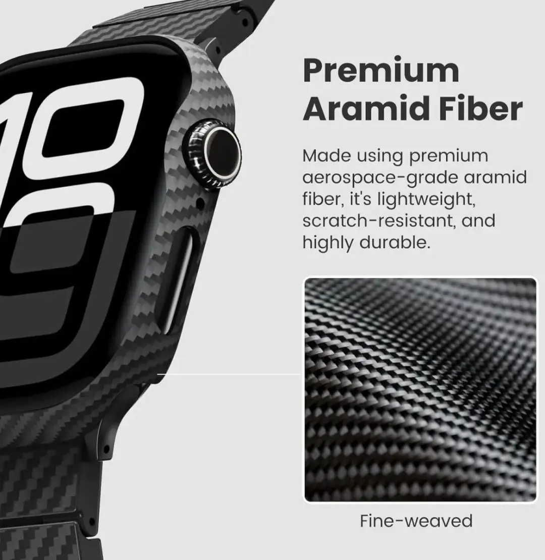 Pitaka Air Case Apple Watch 10 46mm - Ultra Dun 600D Zwart/Grijs - afbeelding 6 van 6