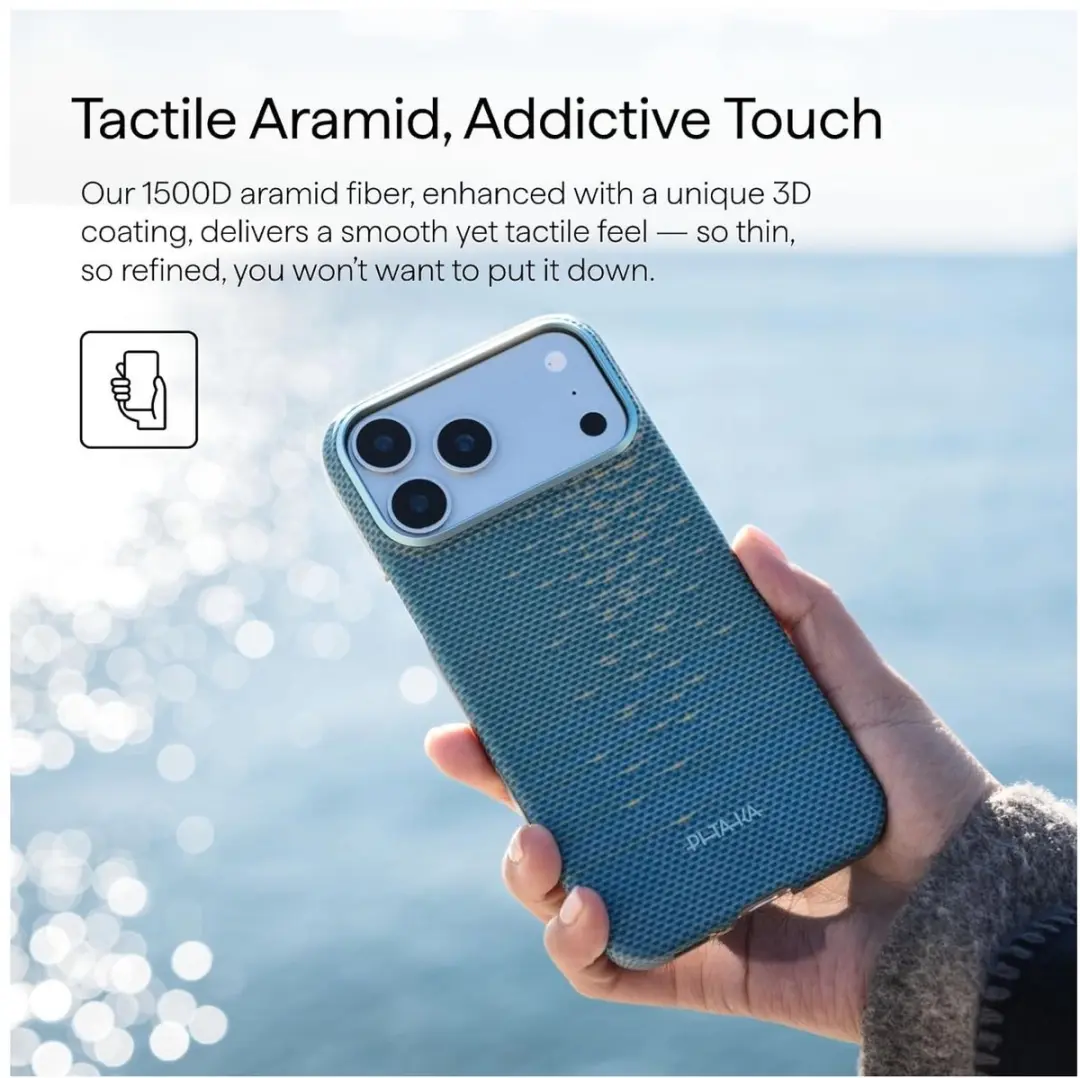 Pitaka Ultra-Slim Hoesje iPhone 17 Pro - 600D Aramidevezel - Blauw - afbeelding 6 van 6