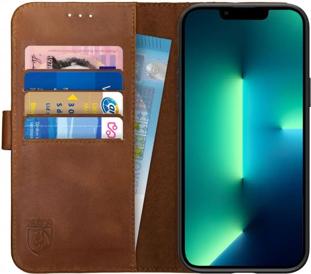 Rosso Deluxe Echt Leer Book Case Hoesje Geschikt voor Apple iPhone 13 Pro Max
