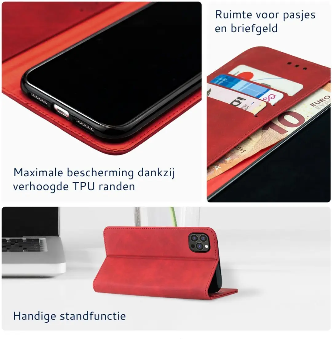Rosso Element Book Case Wallet iPhone 13 Pro Max - 3 Pasjes - Rood
