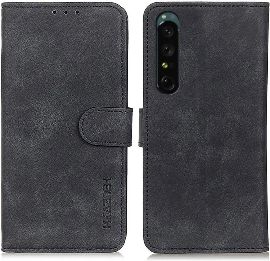 Khazneh Sony Xperia 1 IV Retro Wallet Hoesje - 2 Pasjes - Zwart