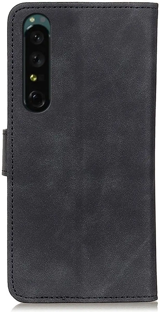 Khazneh Sony Xperia 1 IV Retro Wallet Hoesje - 2 Pasjes - Zwart