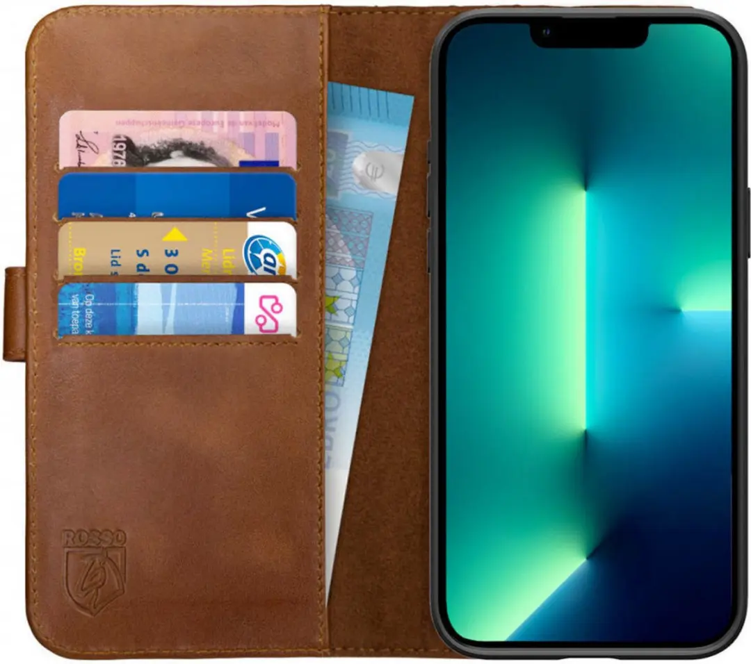 Rosso Deluxe Echt Leer Book Case Hoesje Geschikt voor Apple iPhone 14 Plus
