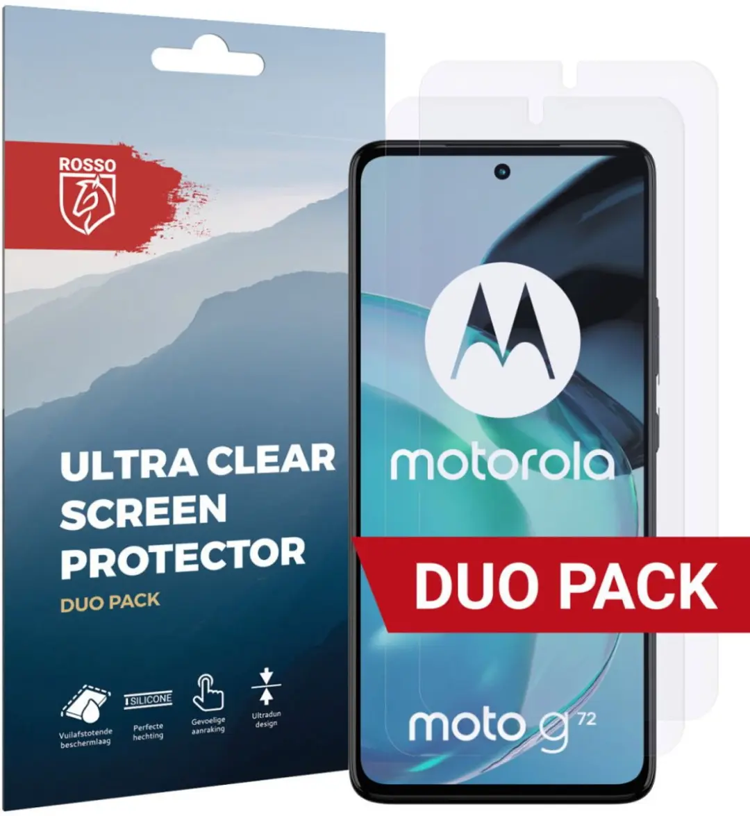 Rosso Screen Protector Ultra Clear Duo Pack Geschikt voor Motorola Moto G72