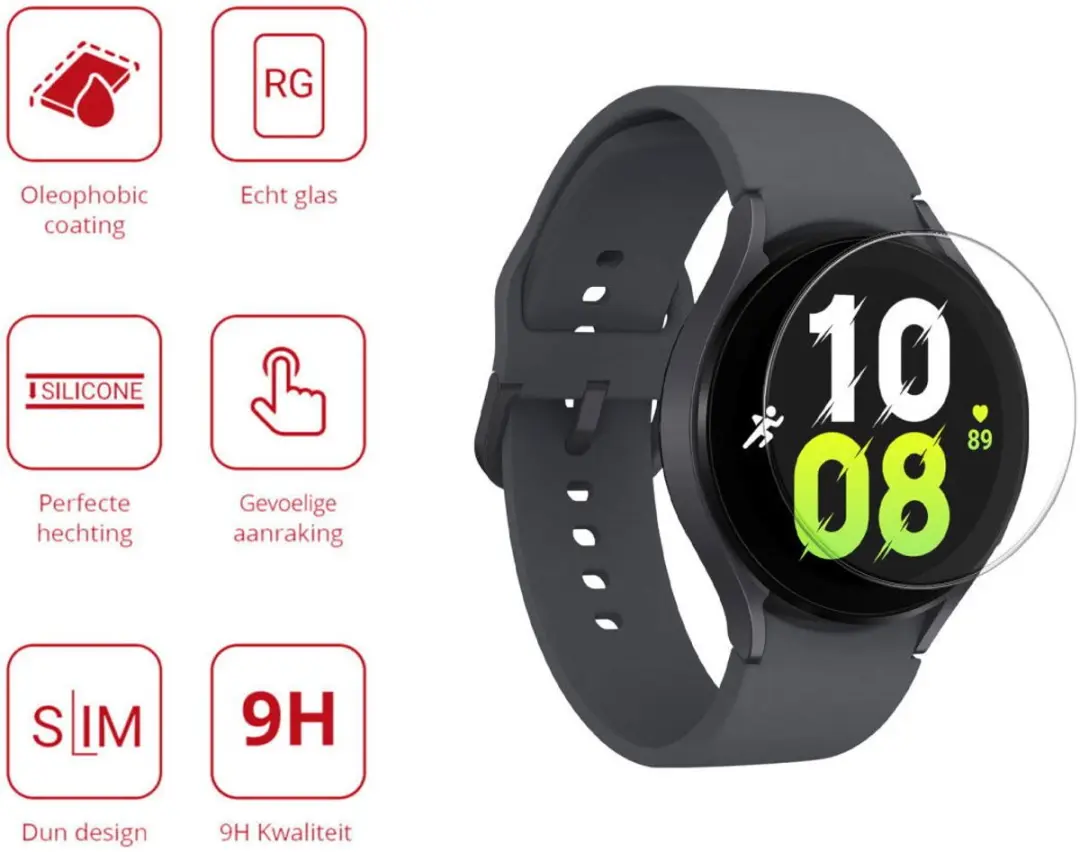 Rosso 9H Tempered Glass Screen Protector Samsung Galaxy Watch 5 44mm - Transparant/Red