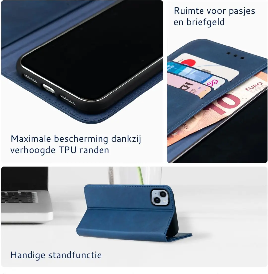 Rosso Element Book Case Wallet iPhone 14 - 3 Pasjes - Blauw