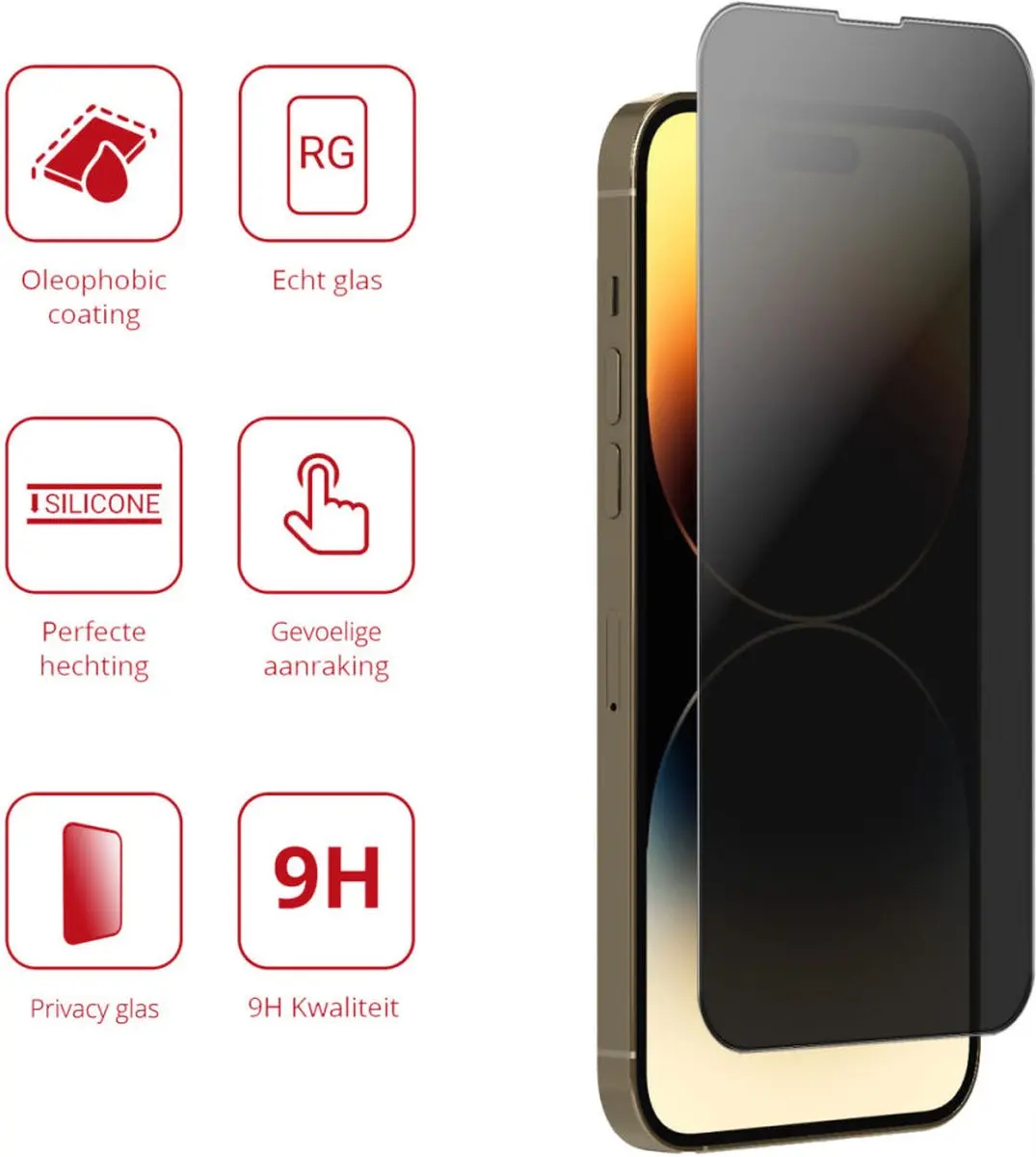 Rosso 9H Privacy Screen Protector iPhone 14 Pro Max - Gehard Glas