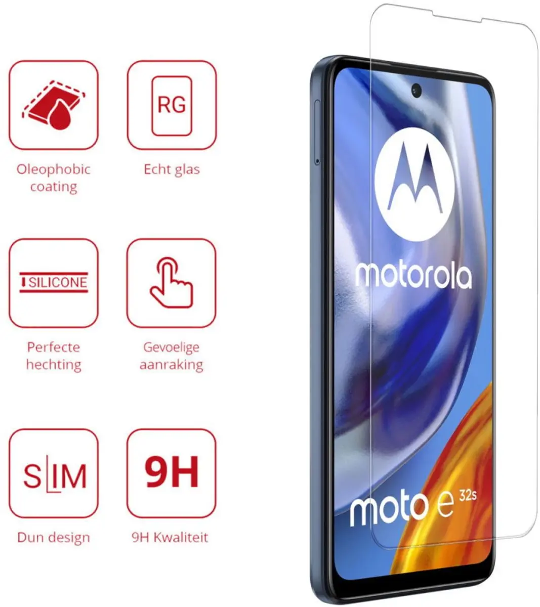 Rosso 9H Tempered Glass Screen Protector Motorola Moto E32s