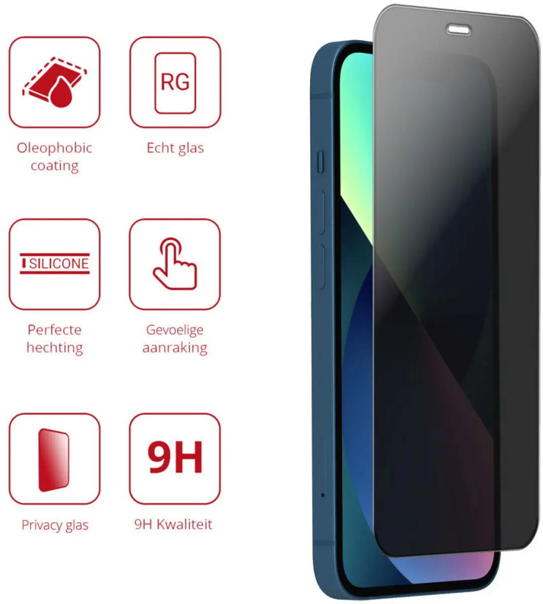 Rosso iPhone 13/13 Pro 9H Privacy Glas - 1 Stuk