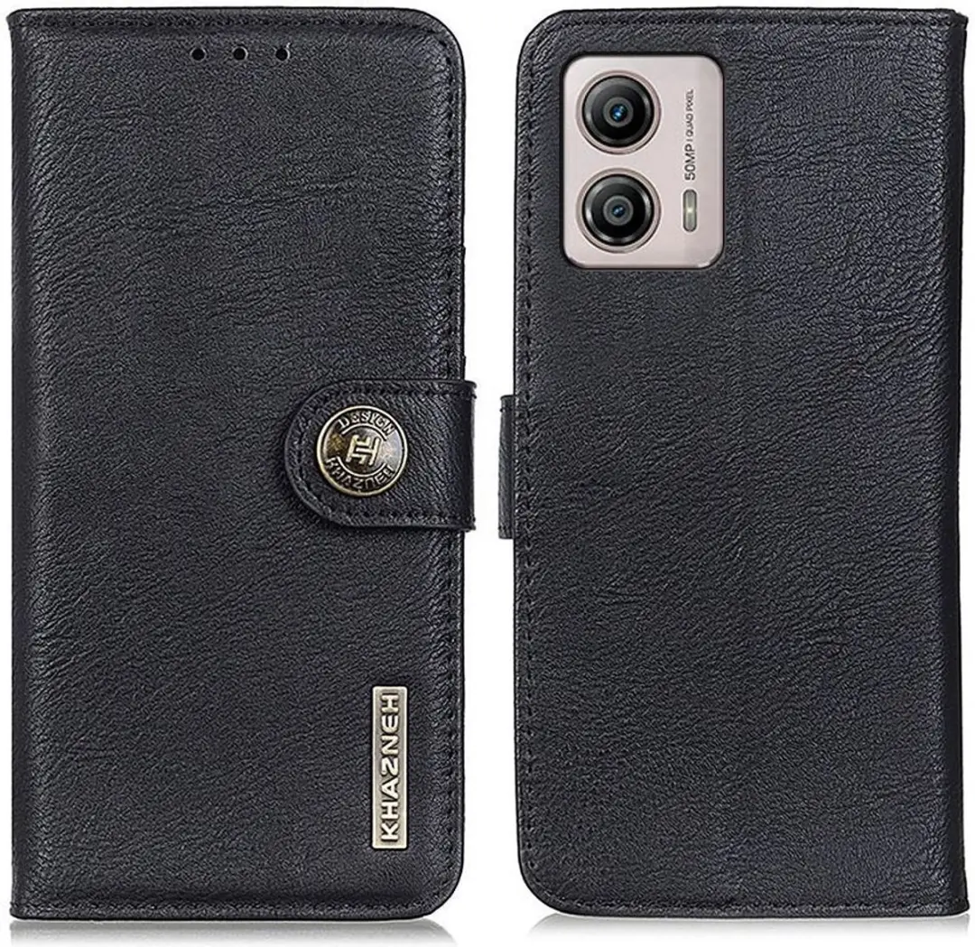 Khazneh Moto G53 Hoesje Portemonnee Book Case - Zwart