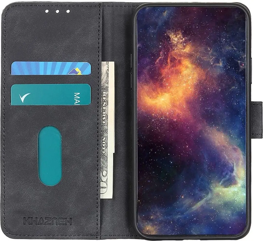 KHAZNEH Honor Magic5 Lite Hoesje Retro Wallet Book Case Zwart