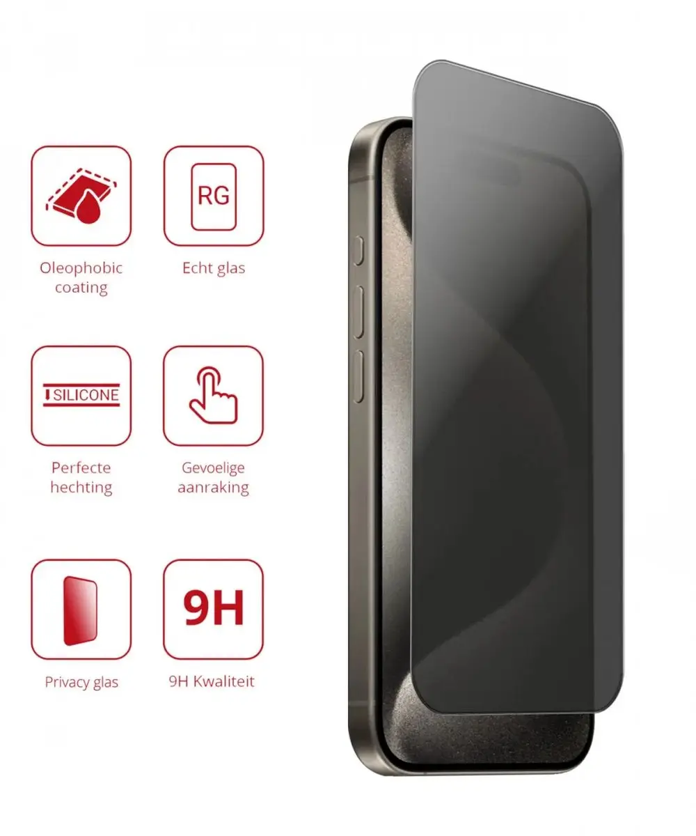Rosso Privacy Screen Protector iPhone 15 Pro - 9H Gehard Glas