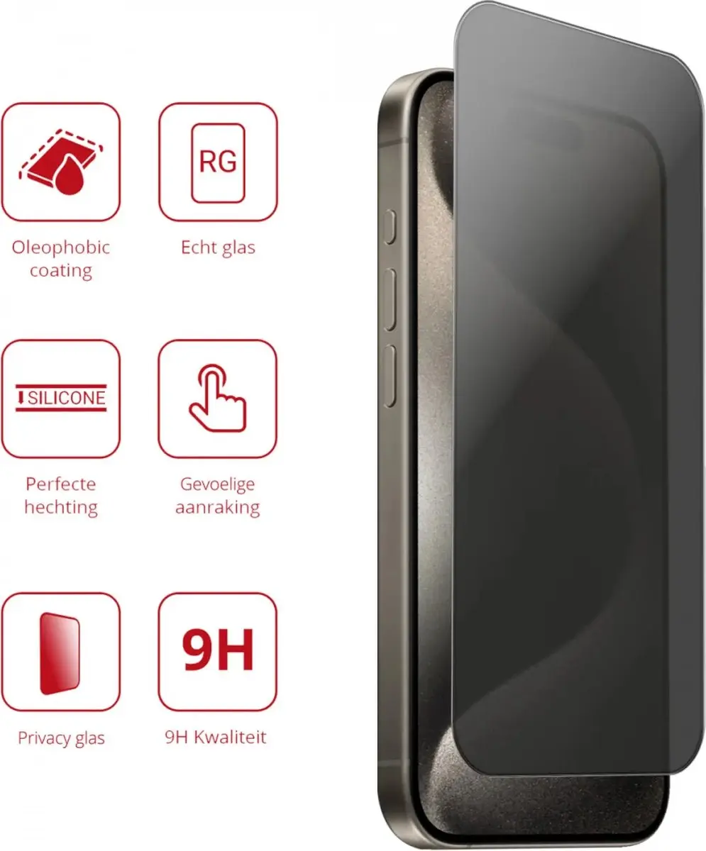 Rosso Privacy Screen Protector iPhone 15 Pro - 9H Gehard Glas - afbeelding 6 van 6