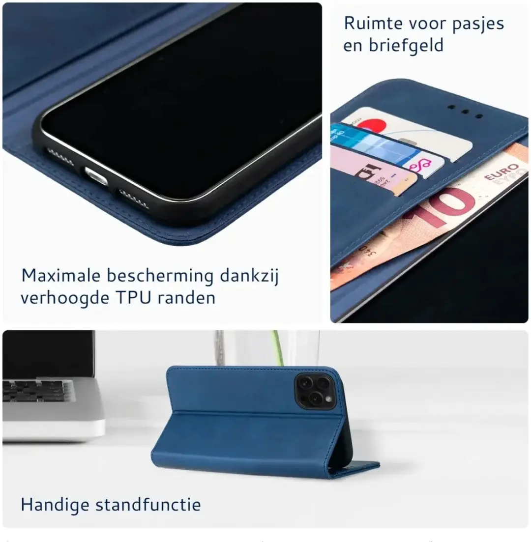 Rosso Element Book Case Wallet iPhone 15 Pro Max - 3 Pasjes - Blauw