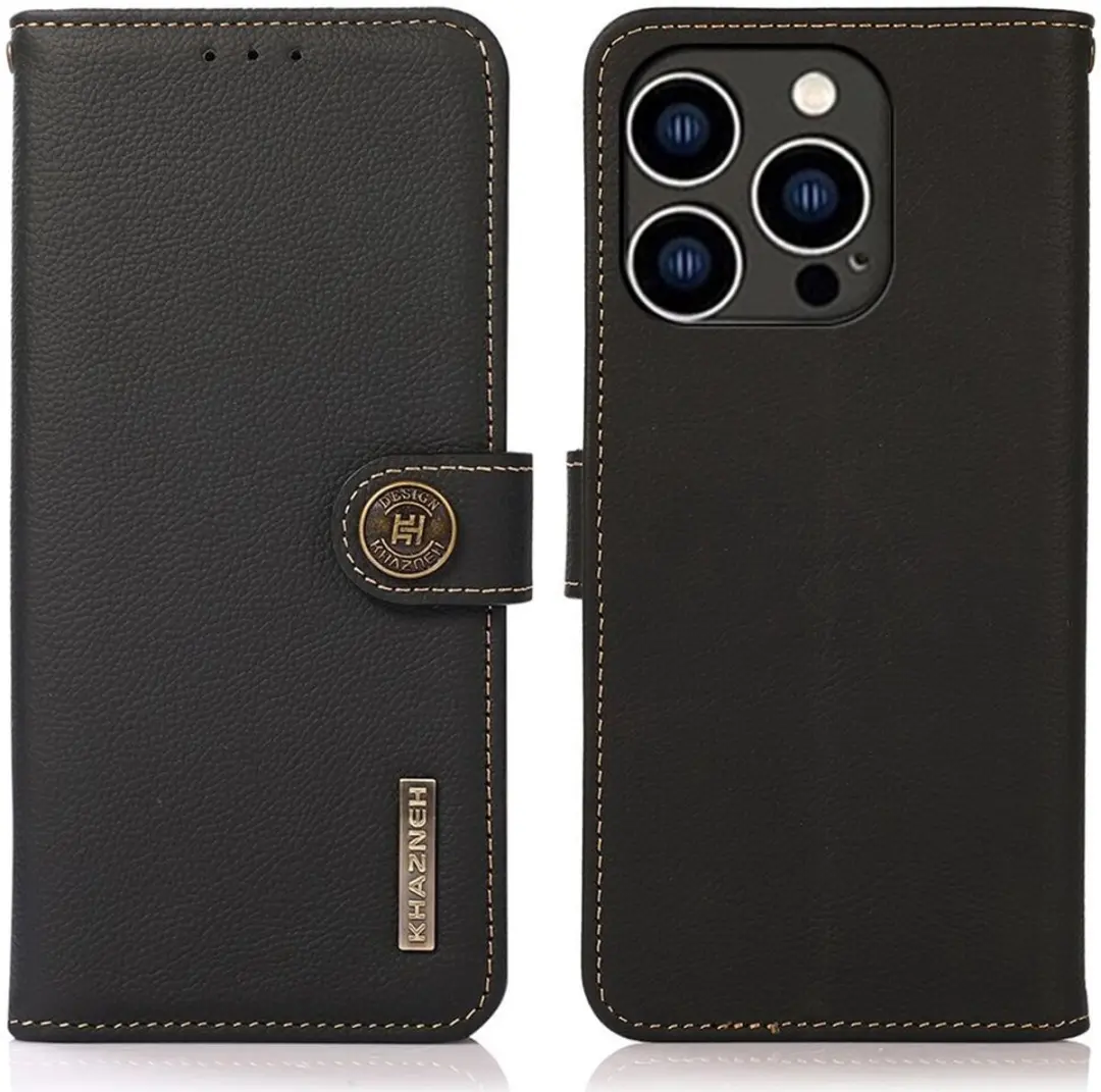 Khazneh iPhone 15 Pro Max Hoesje RFID - Leer Zwart - 3 Pasjes - afbeelding 6 van 6