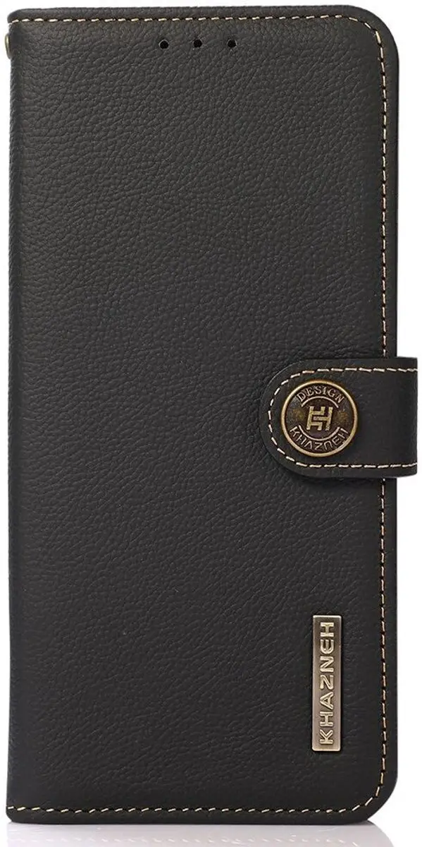 Khazneh iPhone 15 Pro Max Hoesje RFID - Leer Zwart - 3 Pasjes