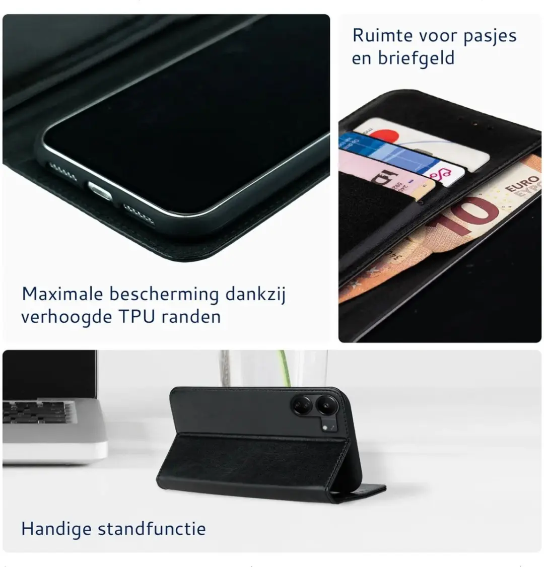 Rosso Element Hoesje 184352 - Xiaomi Poco C65 - 3 Pasjes - Zwart
