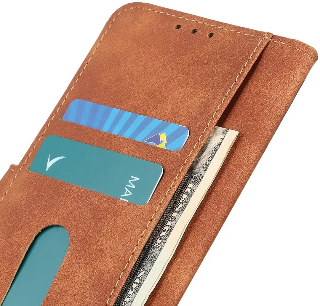 Khazneh Xiaomi Redmi Note 13 5G Hoesje Retro Wallet - 2 Pasjes - Bruin