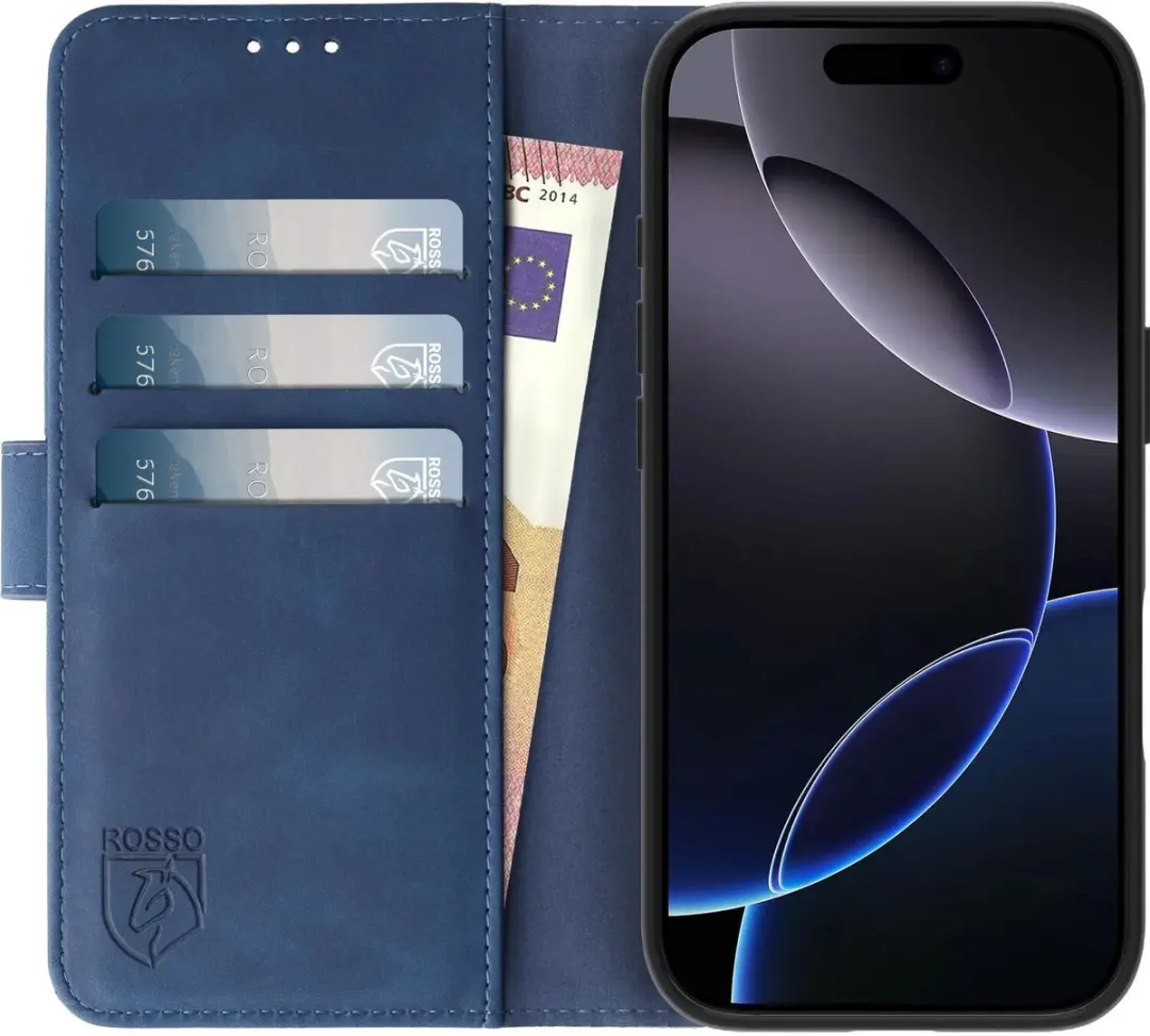 Rosso Element Wallet Book Case iPhone 16 Pro - 3 Pasjes - Blauw