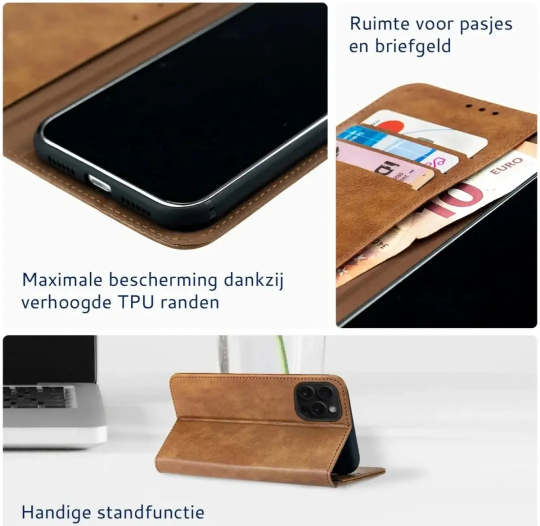 Rosso Element Wallet Book Case 193556 - iPhone 16 Pro Max - 3 Pasjes - Bruin - afbeelding 6 van 6