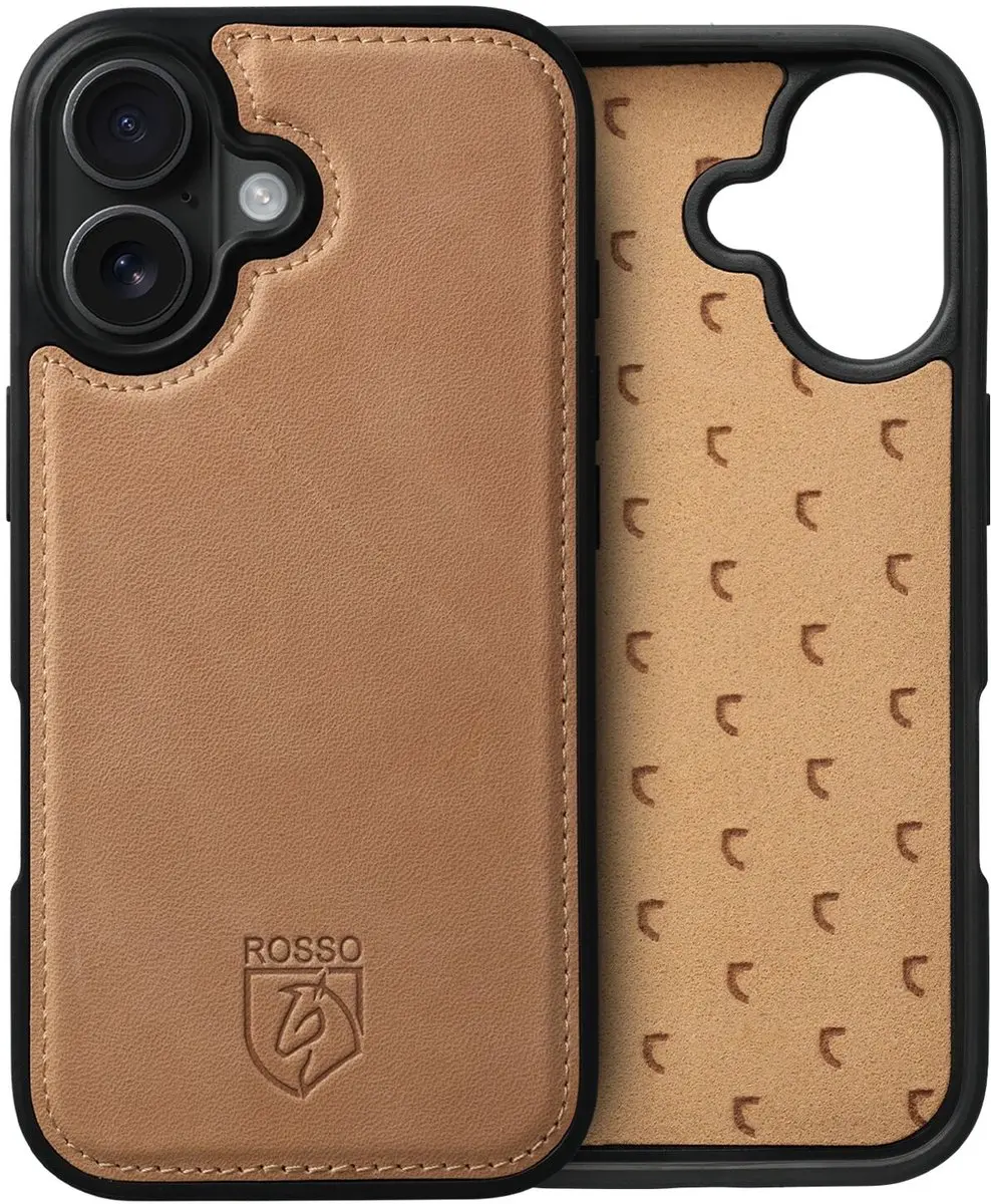 Rosso Elite 193607 Hoesje iPhone 16 Plus - Echt Leer Lichtbruin - 3 Pasjes - afbeelding 6 van 6