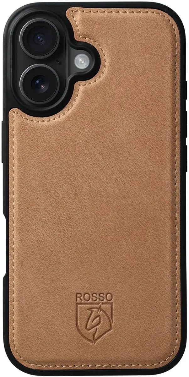 Rosso Elite 193607 Hoesje iPhone 16 Plus - Echt Leer Lichtbruin - 3 Pasjes