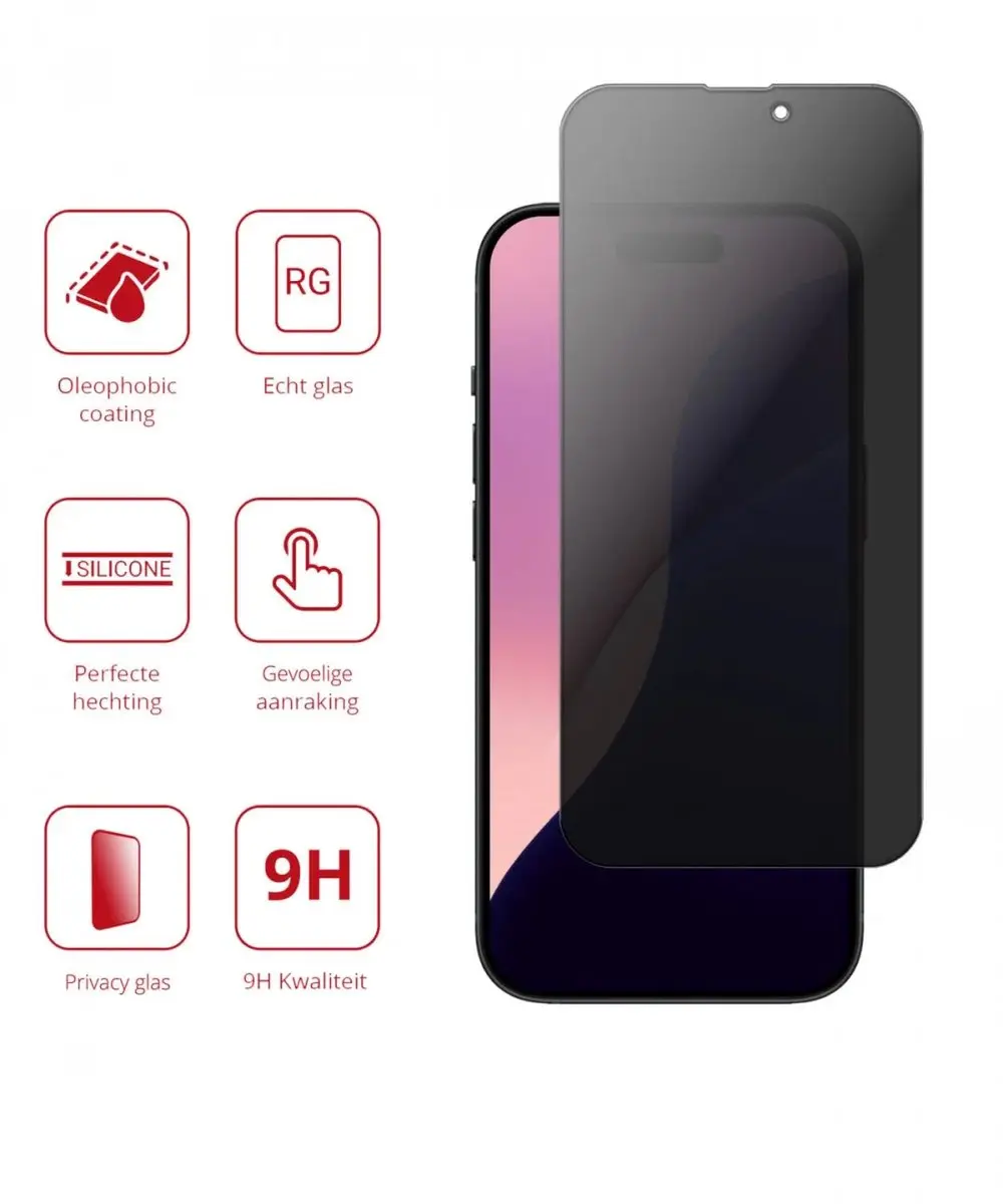 Rosso Privacy Screen Protector iPhone 16 Pro - 9H Glas - Case Friendly