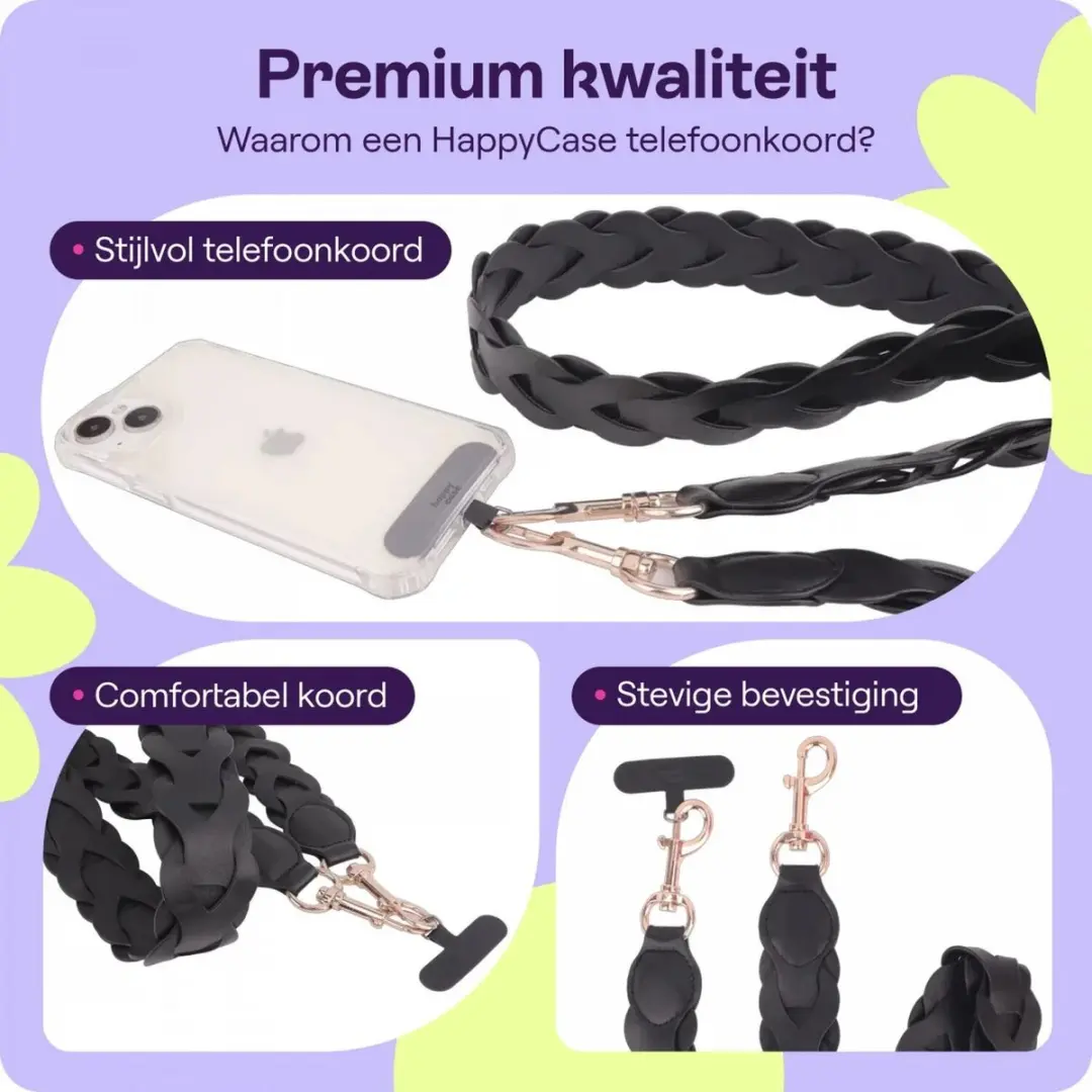 HappyCase Zanzibar Telefoonkoord 120cm - Zwart