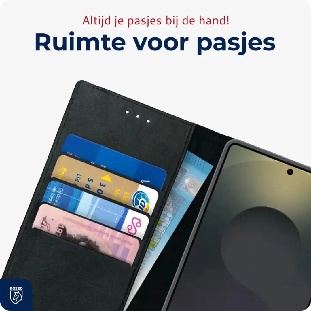 Rosso Deluxe Echt Leer Hoesje 203220 - Samsung Galaxy S25 Ultra - 3 Pasjes - Zwart