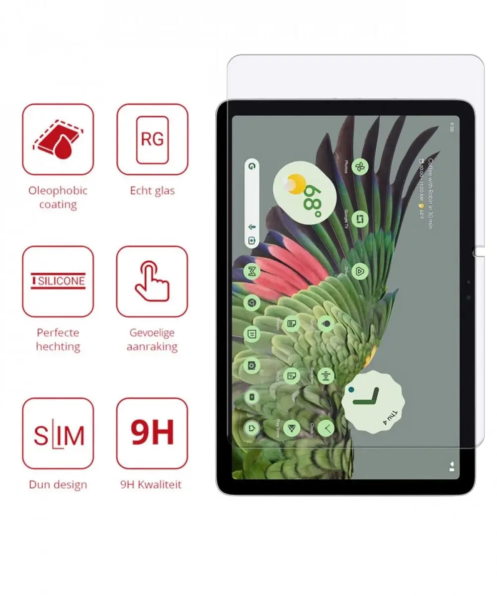 Rosso 204855 Screen Protector Google Pixel Tablet - 9H Glas - Transparant/Red