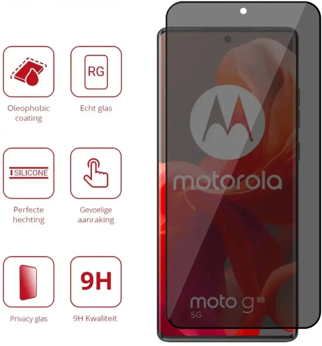 Rosso Privacy Screen Protector Motorola Moto G85 - 9H Glas - Case Friendly