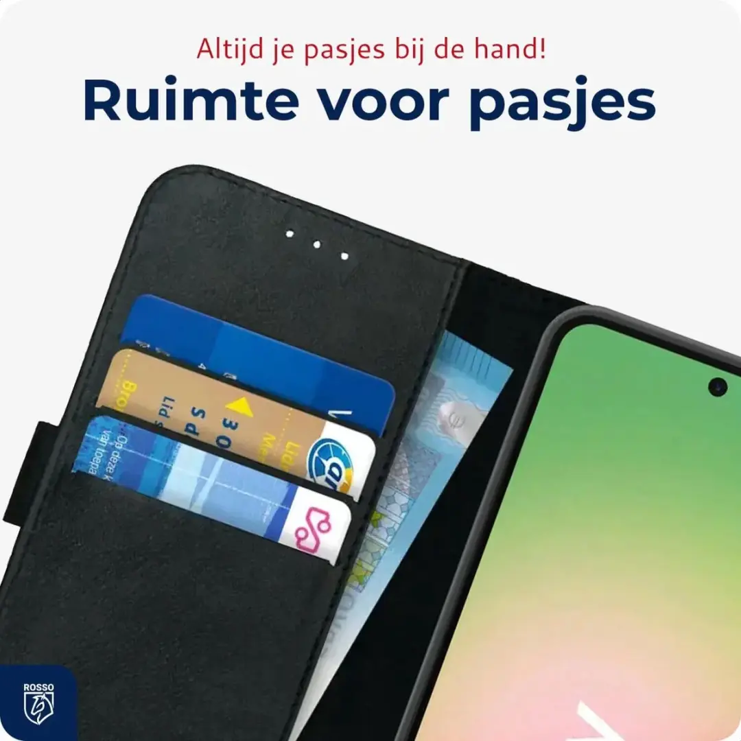 Rosso Deluxe Echt Leer Hoesje Samsung Galaxy A56 - 3 Pasjes - Zwart