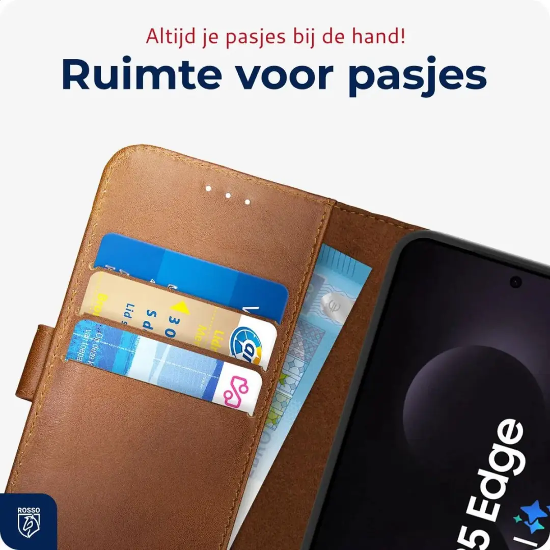 Rosso Deluxe Echt Leer Hoesje Samsung Galaxy S25 Edge - 3 Pasjes - Bruin
