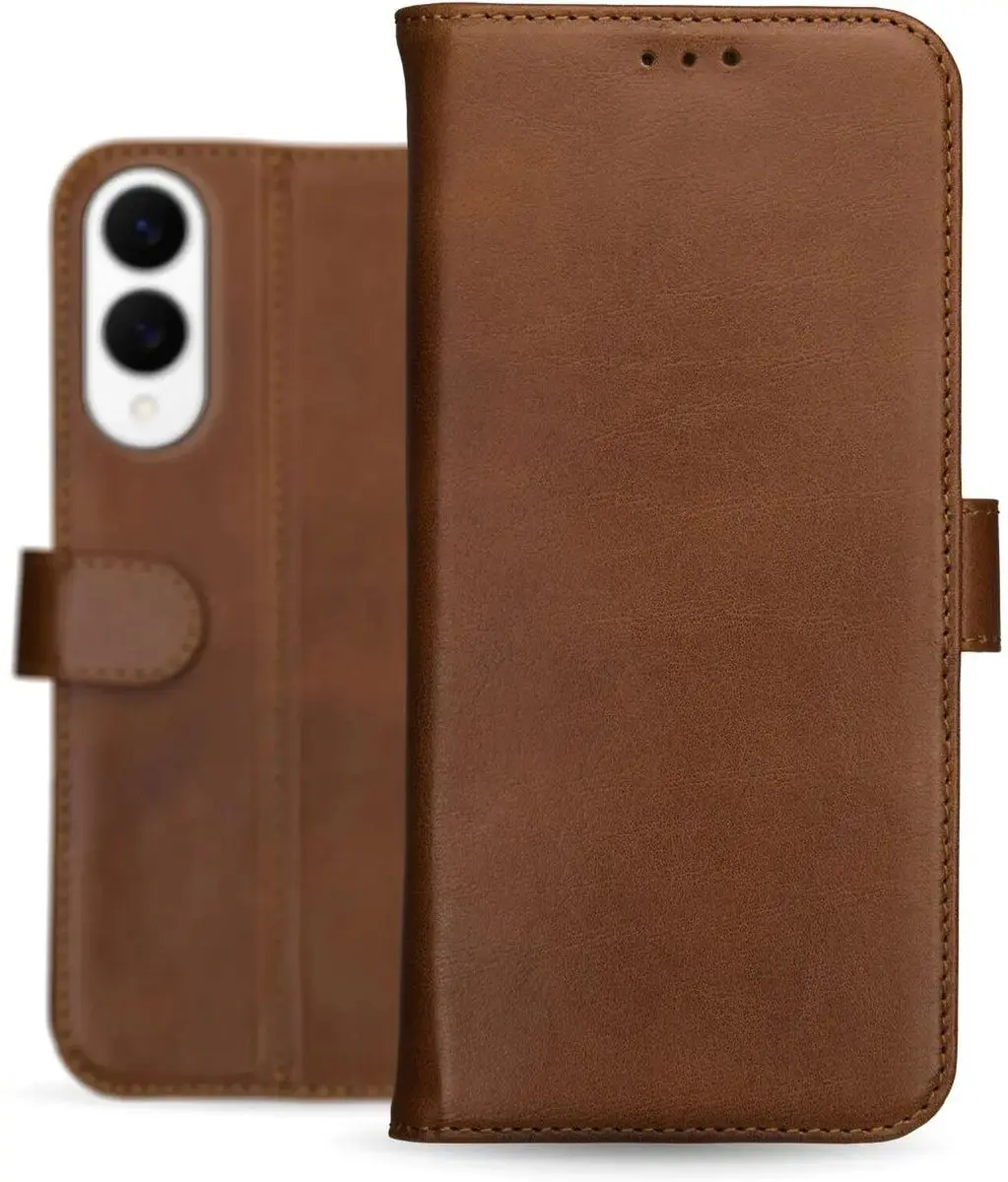 Rosso Deluxe Echt Leer Hoesje Samsung Galaxy S25 Edge - 3 Pasjes - Bruin