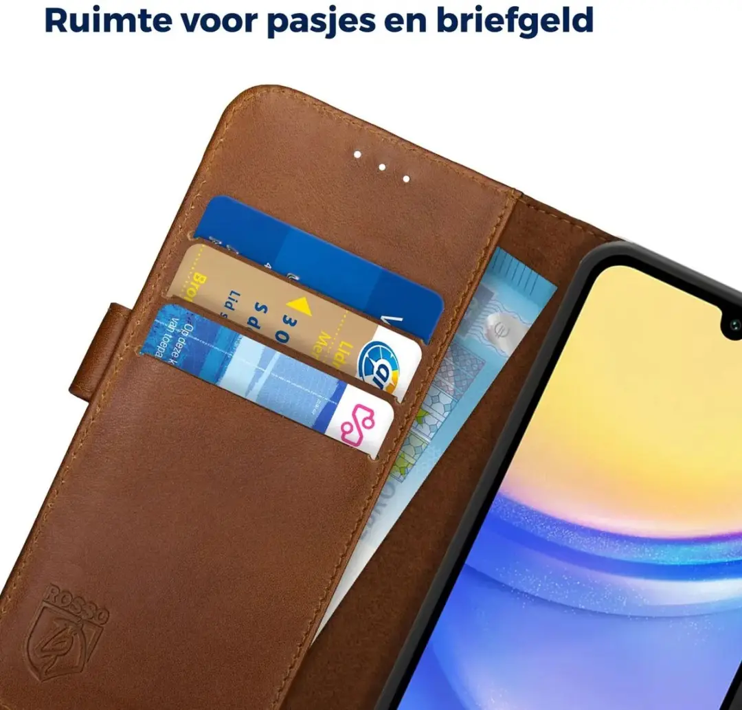 Rosso Deluxe Echt Leer Hoesje 210096 - Samsung Galaxy A16 - 3 Pasjes - Bruin