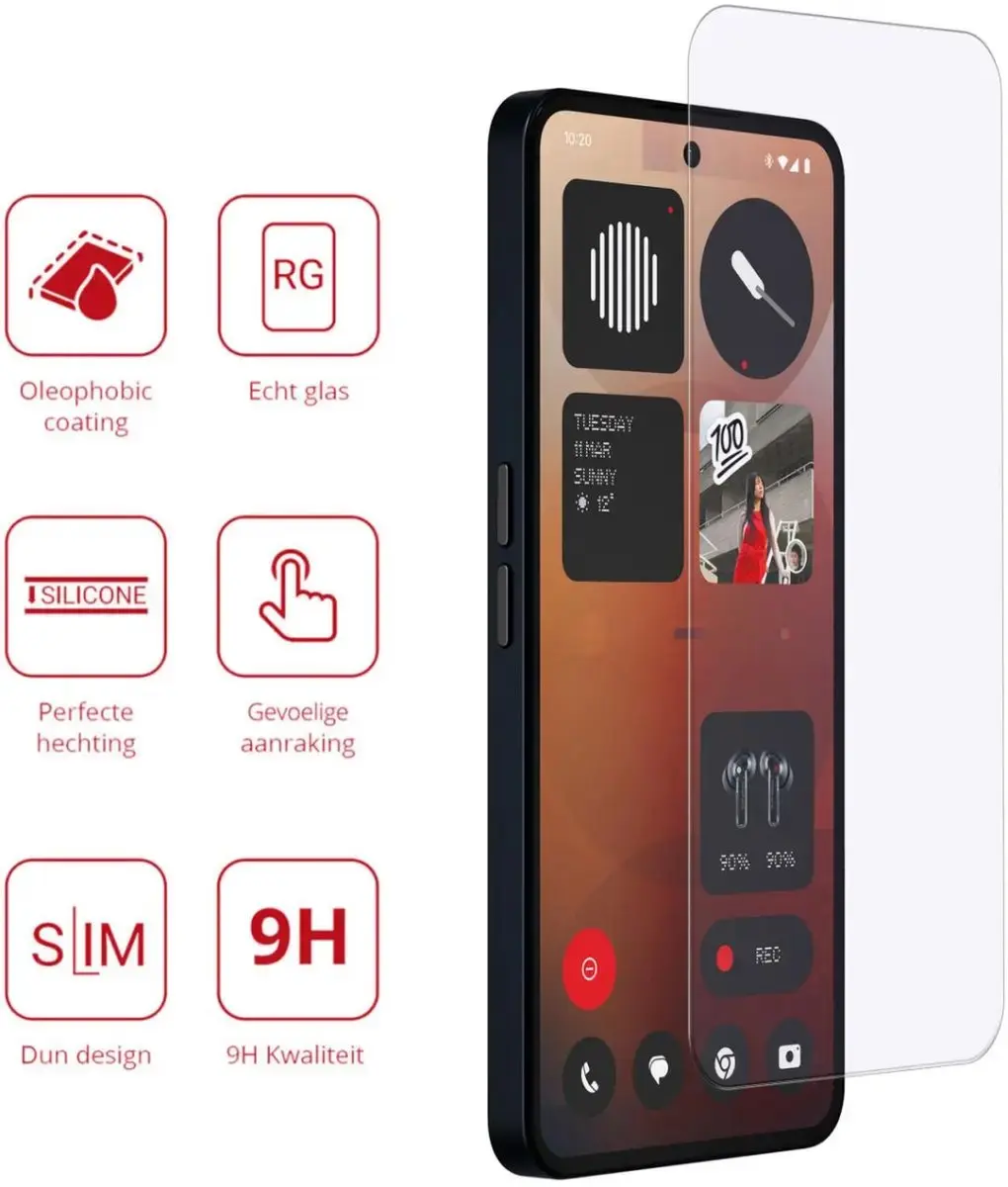 Rosso Screen Protector Nothing Phone (3a) 9H - Glasplaatje met doekjes