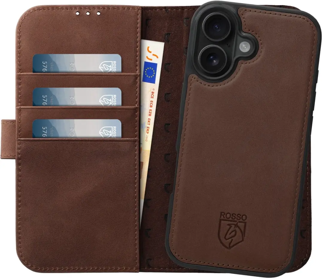 Rosso Elite 218781 Hoesje iPhone 17 - Echt Leer Bruin - 3 Pasjes