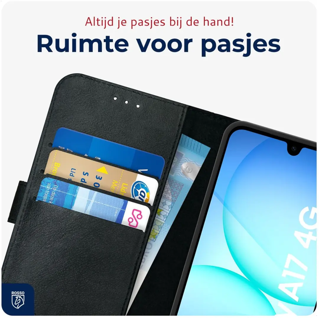 Rosso Deluxe Echt Leer Hoesje Samsung Galaxy A17 - 3 Pasjes - Zwart