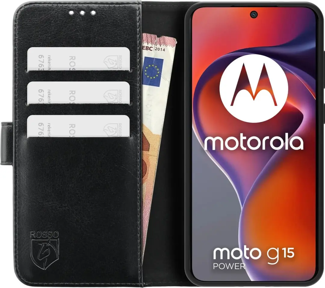 Rosso Element Wallet Book Case Moto G15 Power - 3 Pasjes - Zwart
