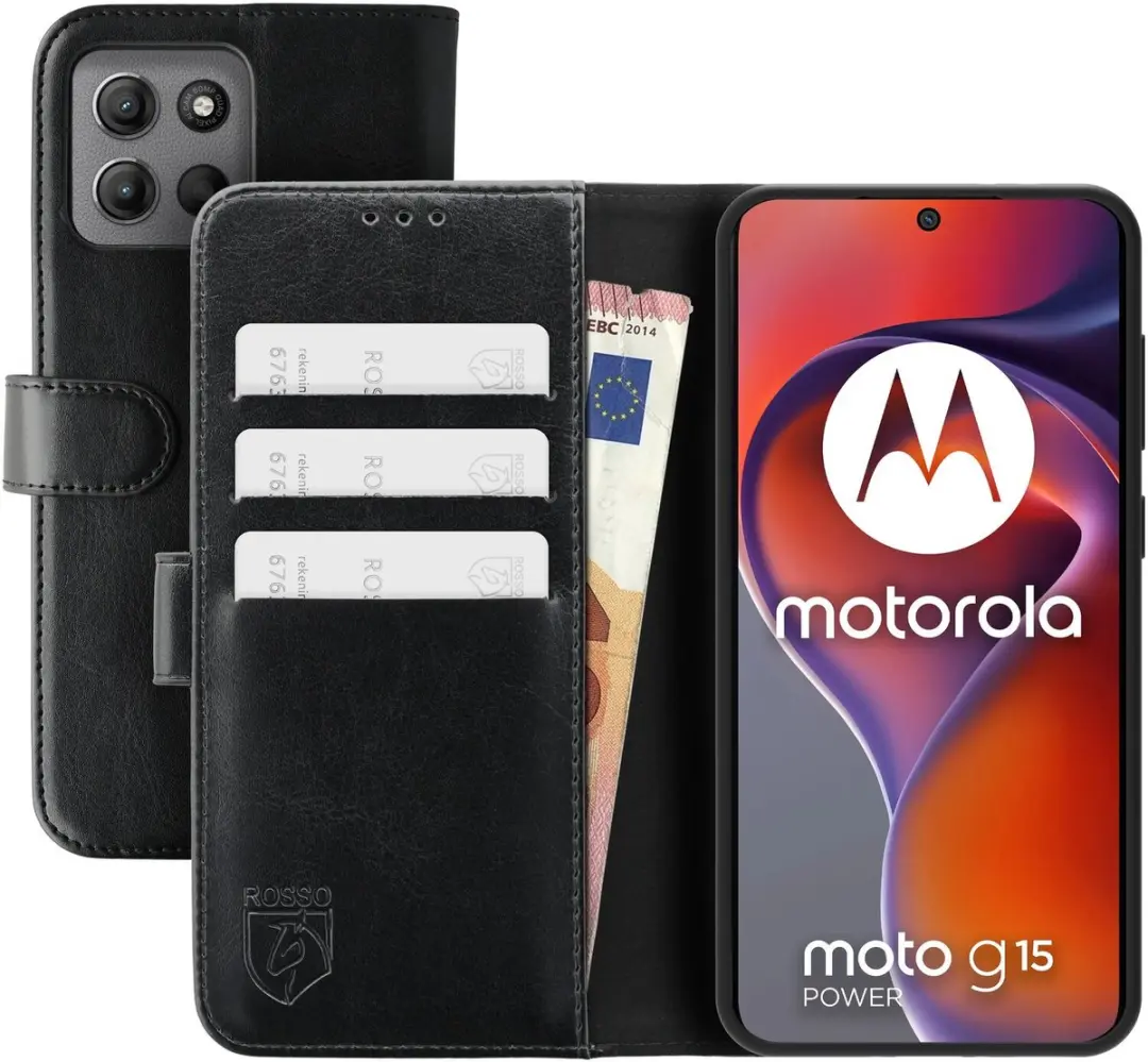 Rosso Element Wallet Book Case Moto G15 Power - 3 Pasjes - Zwart
