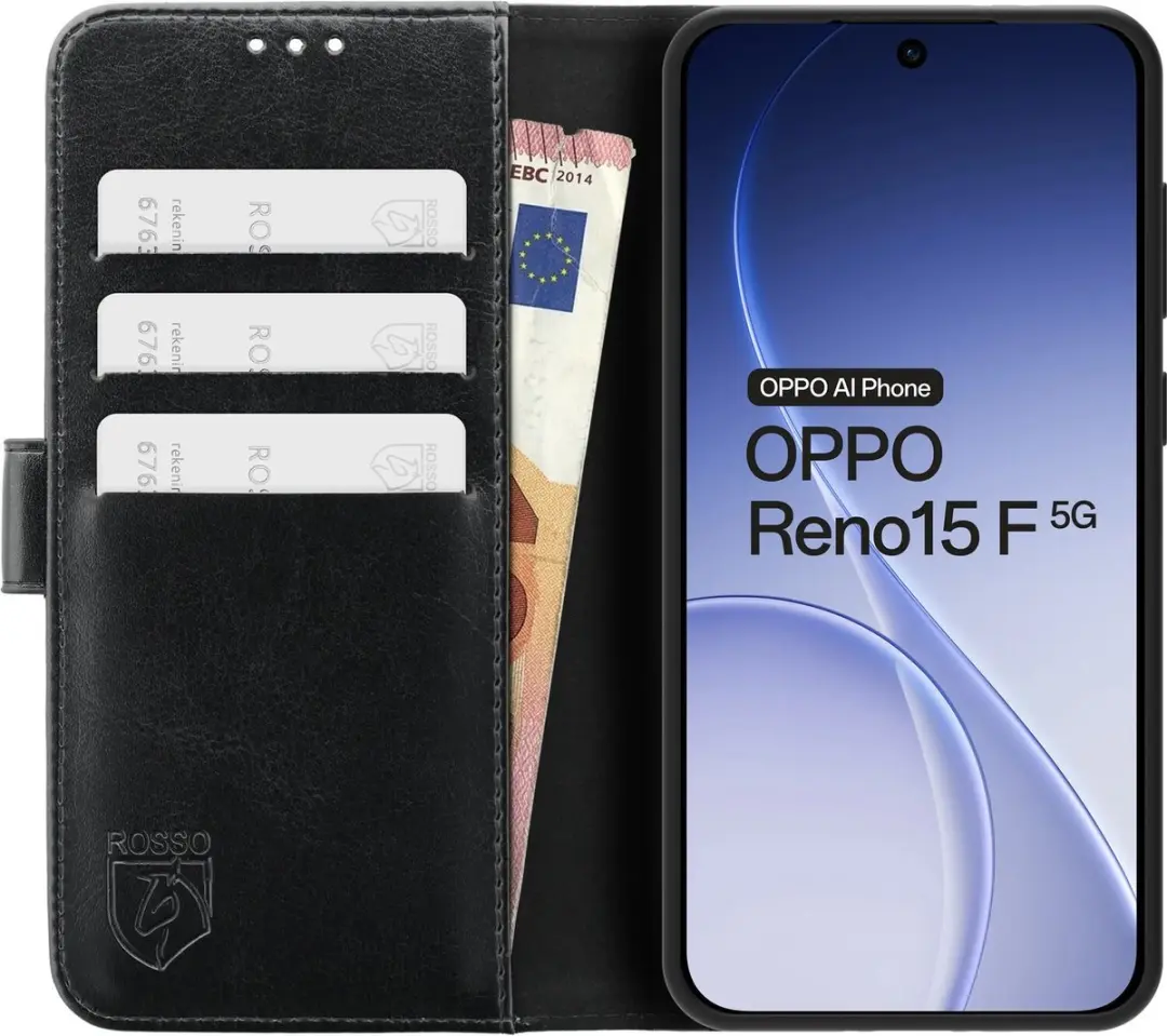 Rosso Element Wallet Book Case Oppo Reno 15F - 3 Pasjes - Zwart - afbeelding 6 van 6