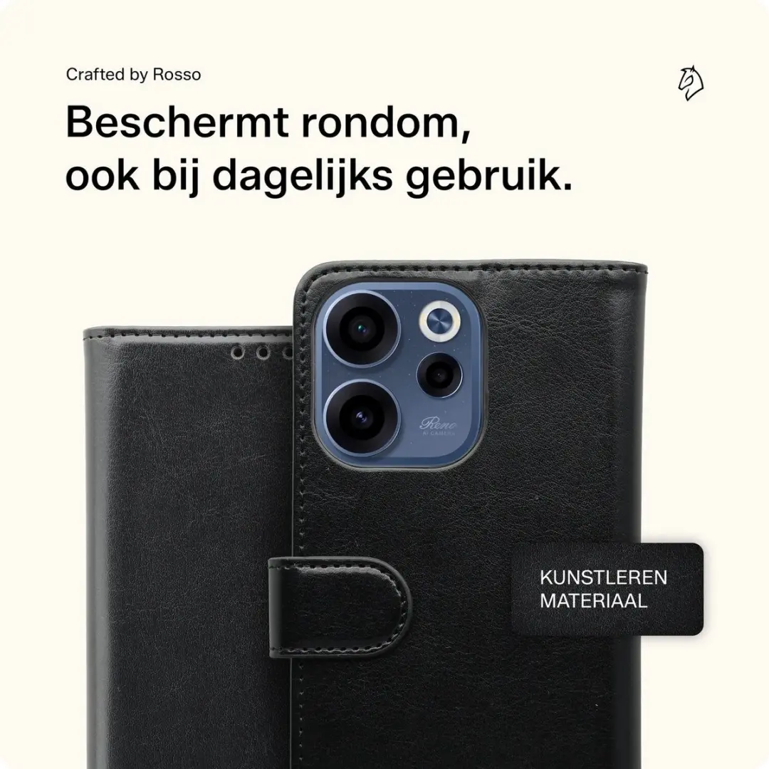 Rosso Element Wallet Book Case Oppo Reno 15F - 3 Pasjes - Zwart