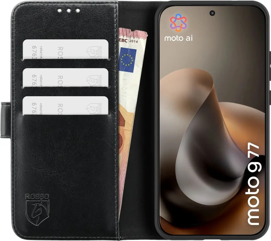 Rosso Element Wallet Book Case Moto G77/G67/G87 - 3 Pasjes - Zwart
