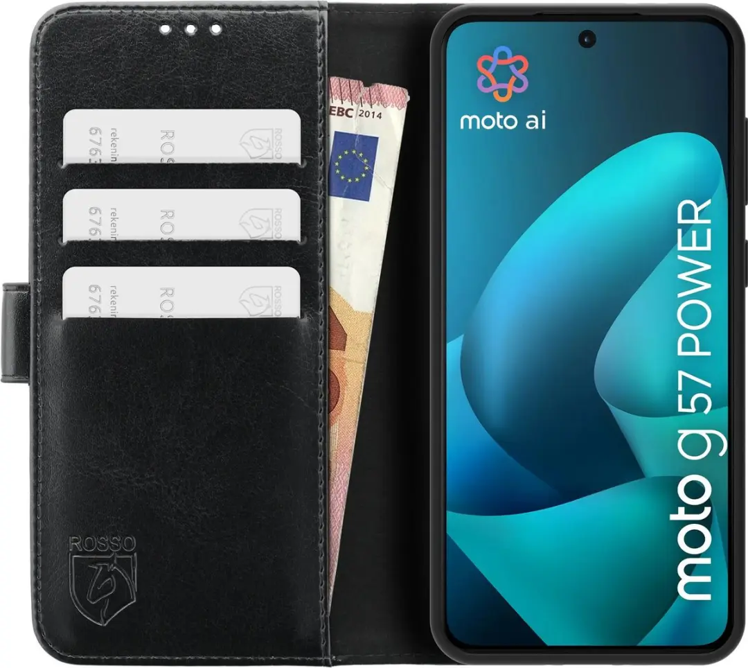 Rosso Element Wallet Book Case Moto G57 Power - 3 Pasjes - Zwart - afbeelding 6 van 6