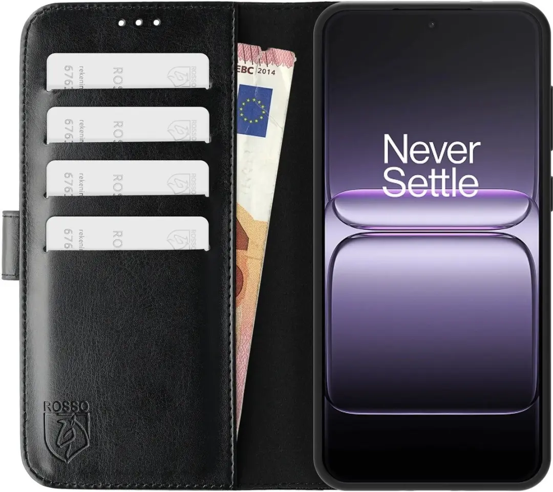 Rosso Element Wallet Book Case OnePlus Nord 6 - 3 Pasjes - Zwart - afbeelding 6 van 6