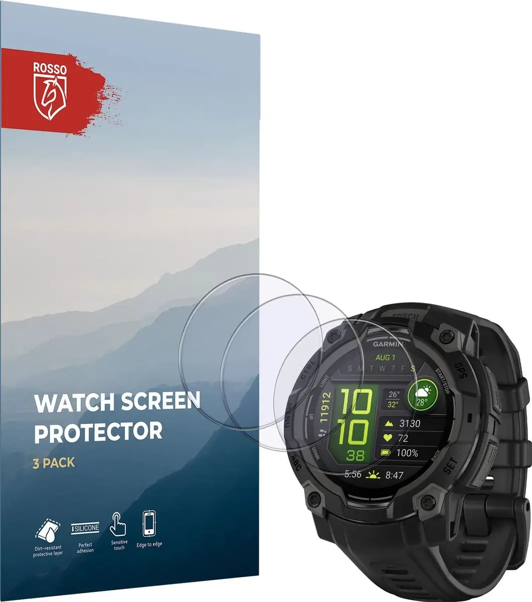 Rosso 9H Tempered Glass Garmin Instinct 3 45mm - 3 Stuks - Transparant/Red