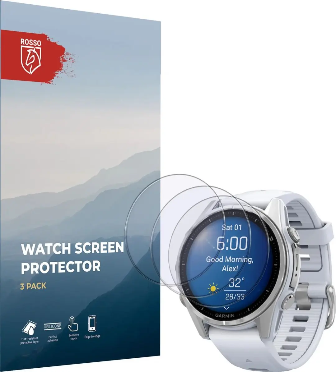 Rosso 9H Tempered Glass Garmin Fenix 8 47mm - 3 Stuks - Transparant/Red
