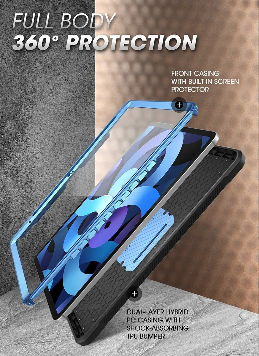 Supcase Fullcover Hoes met Screenprotector iPad 10/11 10.9" - Blauw